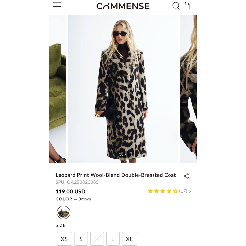 NWT Commense Leopard Print Wool-Blend Double-Breasted Coat